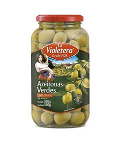 Azeitona La Violetera Verde Com Caroço 500G