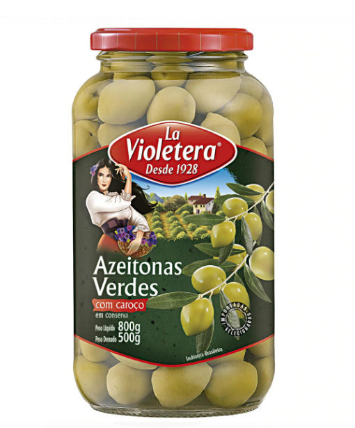 Azeitona La Violetera Verde Com Caroço 500G