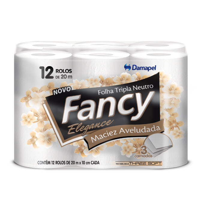 Papel Higienico Fancy Folha Tripla Neutro 20M Com 12 Und