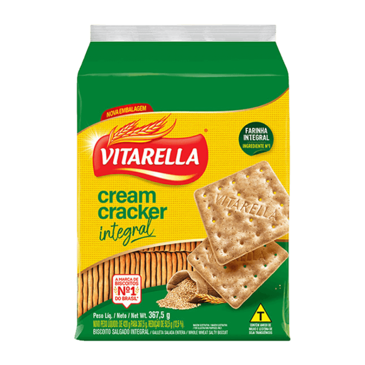 BISCOITO CREAM CRACKER VITARELLA INTEGRAL 367,5G
